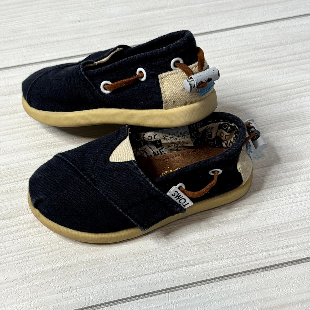 TOMS Kids Navy Blue Canvas Slip On Shoes Size 5 Toddler Casual